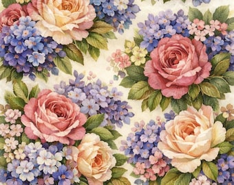 Rustic Roses Cardstock Vintage Roses Decoupage Rice Paper, Floral Bouquet Shabby Chic Romantic ...