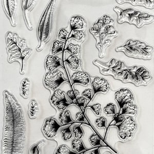 Clear Silicone Stamps, 3D Botanical Leaves and Ferns stamp, Transparent Rubber Stamps for Scrapbooking Card Making DIY Crafts Stamps, 11 PCS