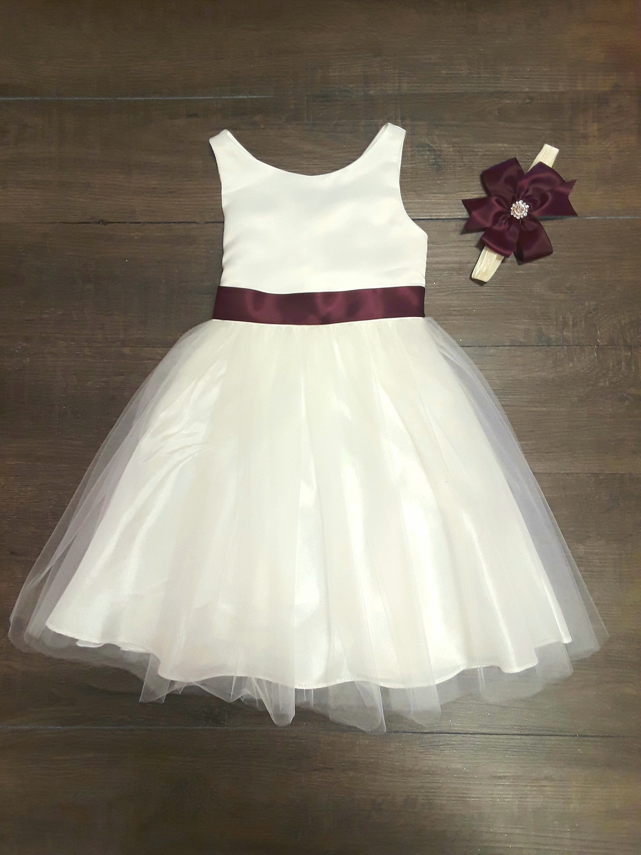 ivory and wine flower girl dress