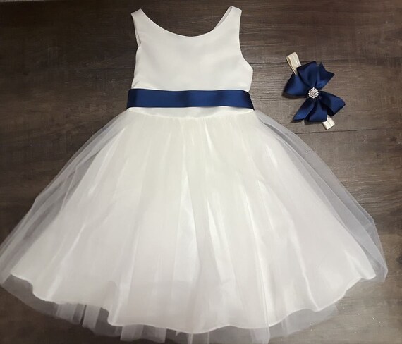 ivory and navy flower girl dress