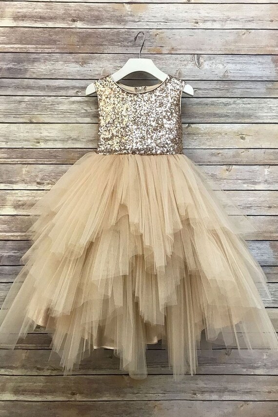 champagne sequin flower girl dress