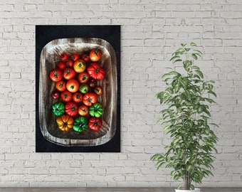 Print On Canvas Wet Tomatoes In Wooden Tray