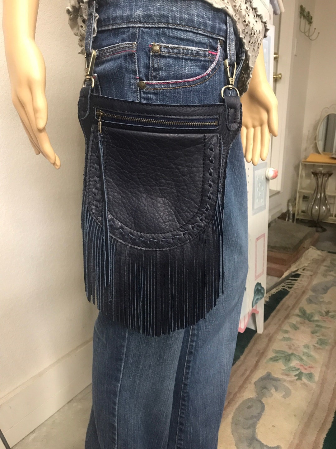 Handmade Fringe Leather Hip Bag Belt Bag Clip Bag Fanny Pack Etsy