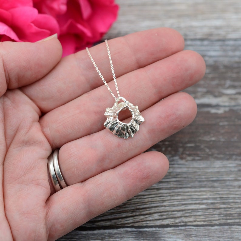 Small Round Silver Necklace. Silver Barnacle Pendant on Etsy