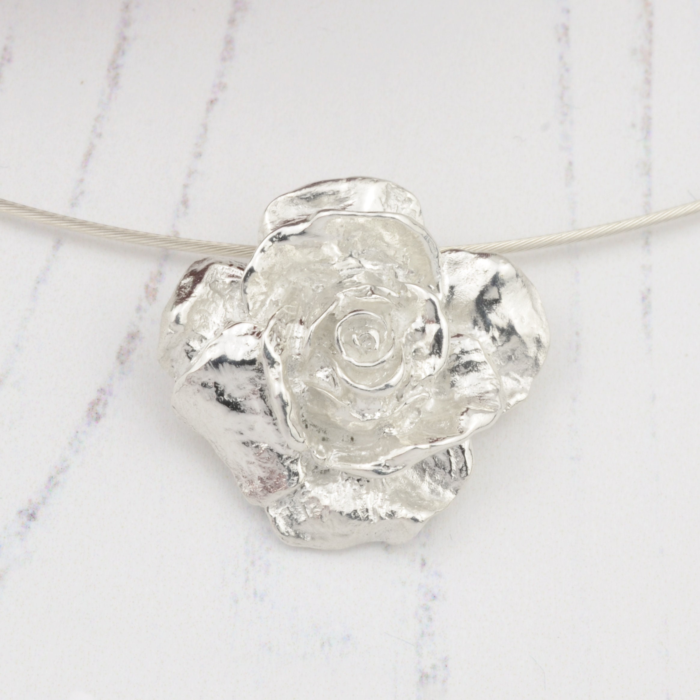 Solid Silver Rose Pendant Necklace. Handmade Silver Rose on a Etsy