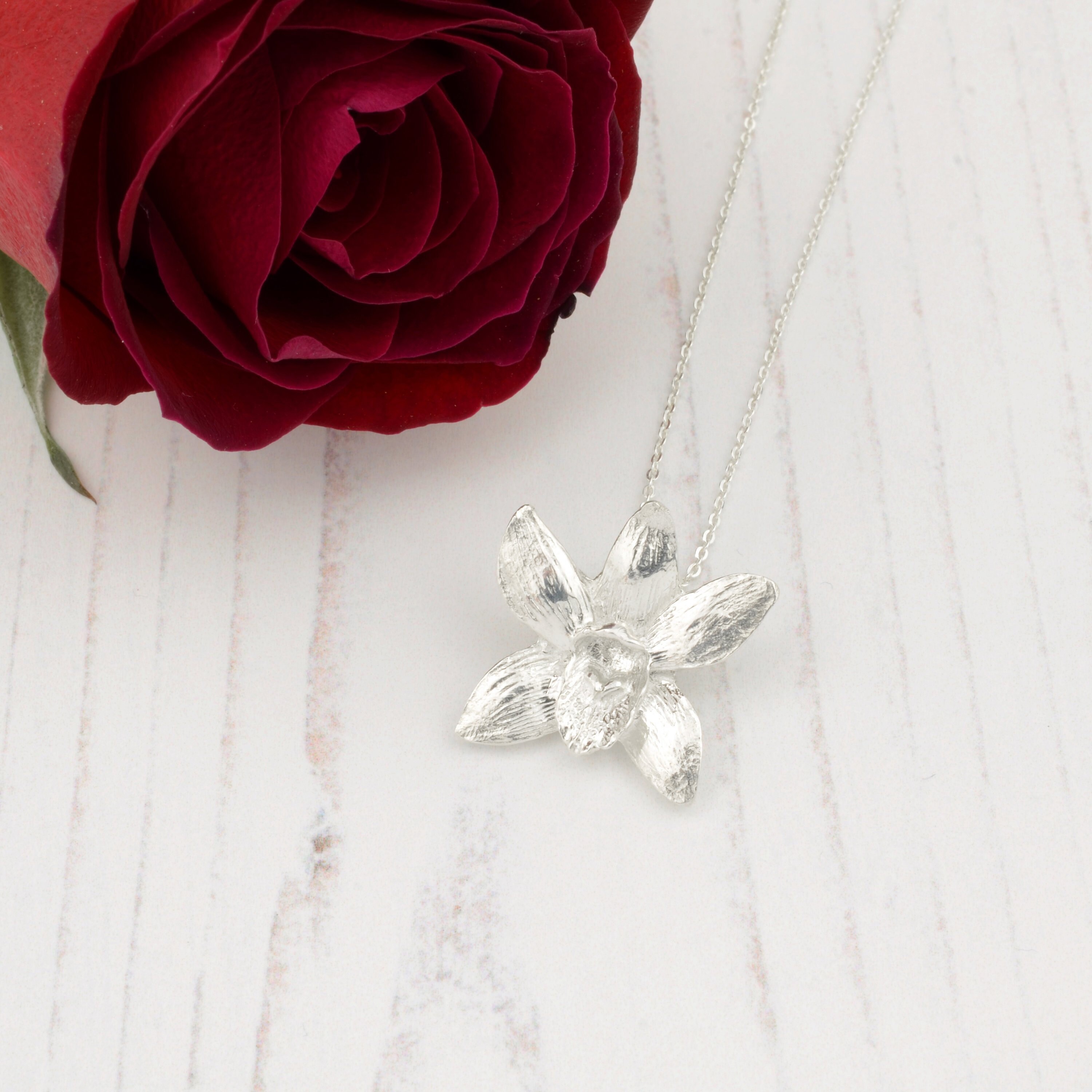 Silver Orchid Necklace. Handmade Silver 