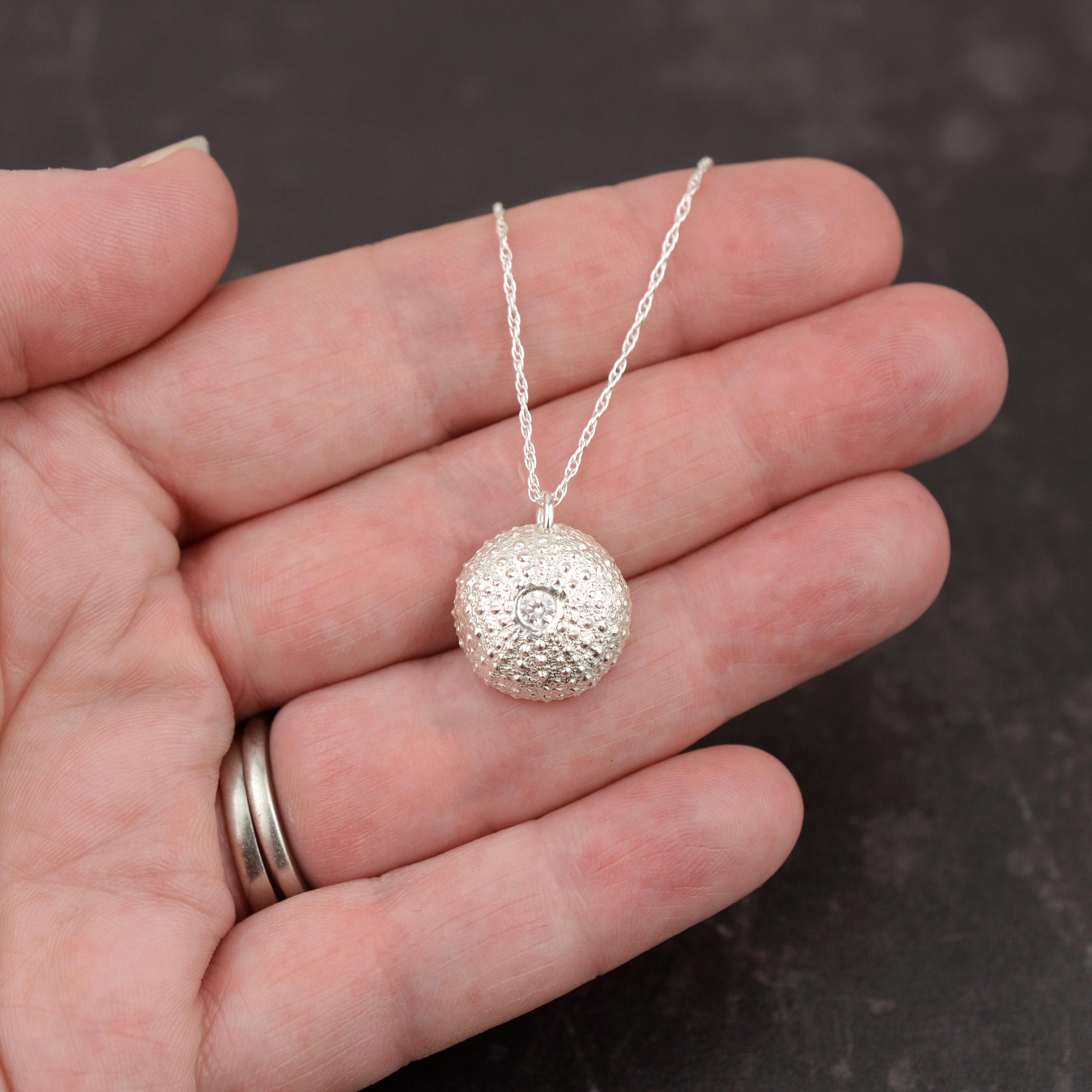 Sea Urchin Gemstone Necklace. Silver 