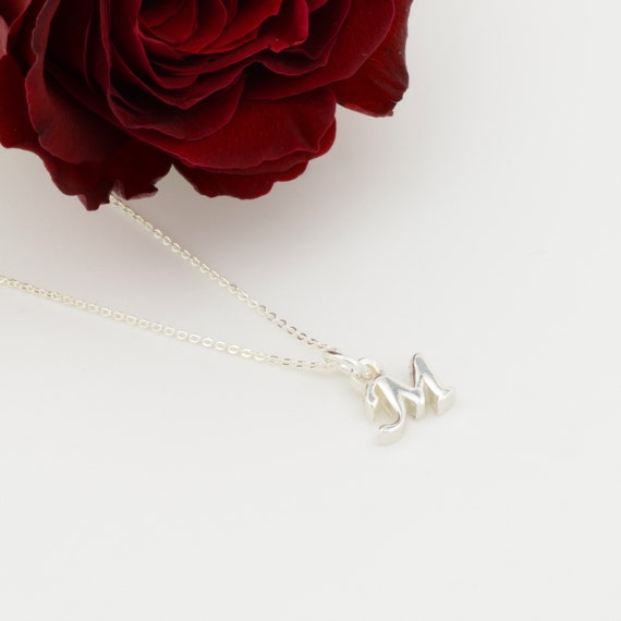 Tiny Silver Letter M Necklace. Handmade 