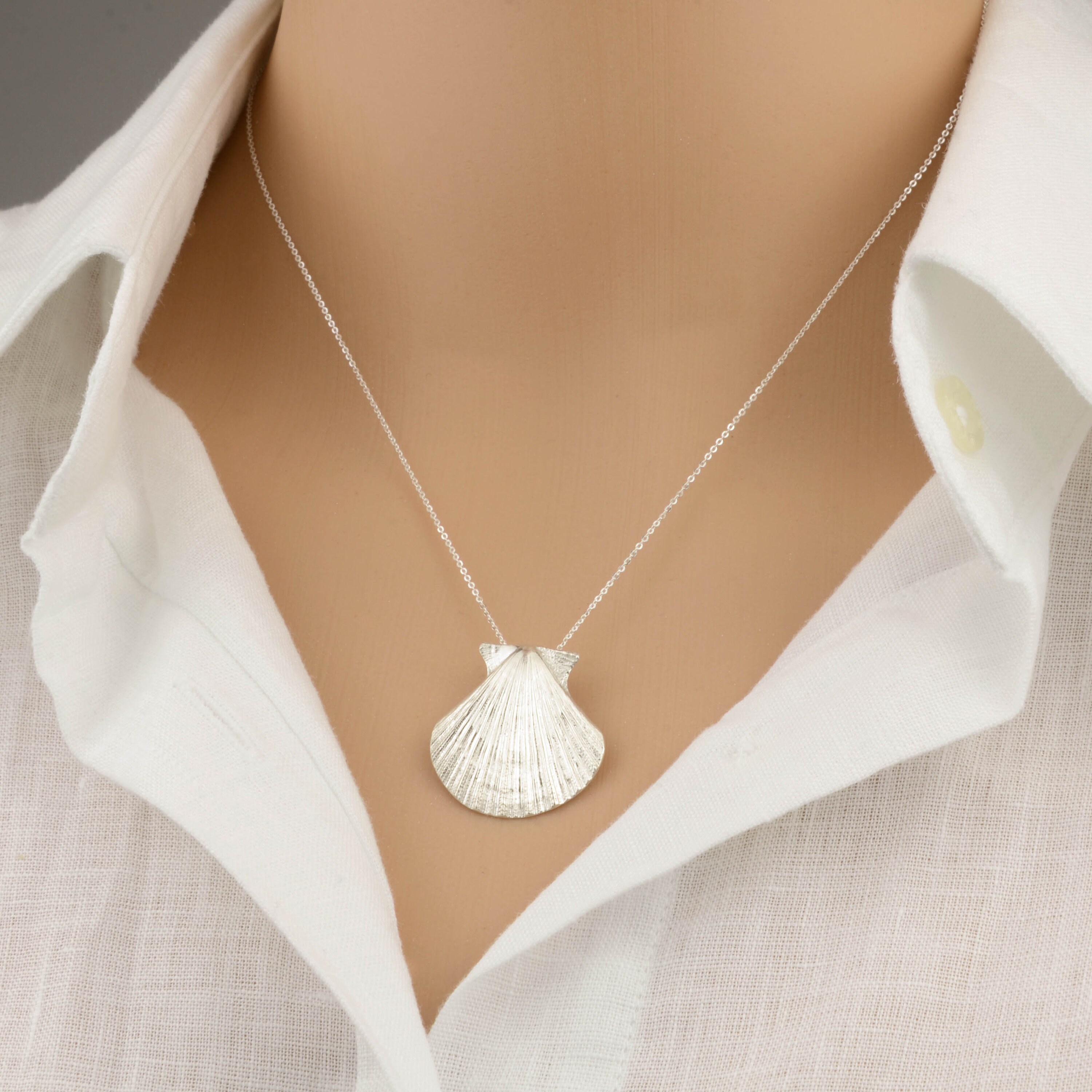 Silver Scallop Shell Necklace. Handmade Silver Shell Pendant Etsy UK