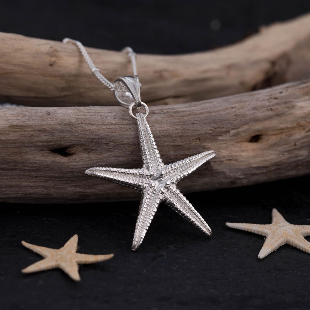 Genuine 925 Sterling Silver Summer Starfish Pendant Necklace with Gift Box 