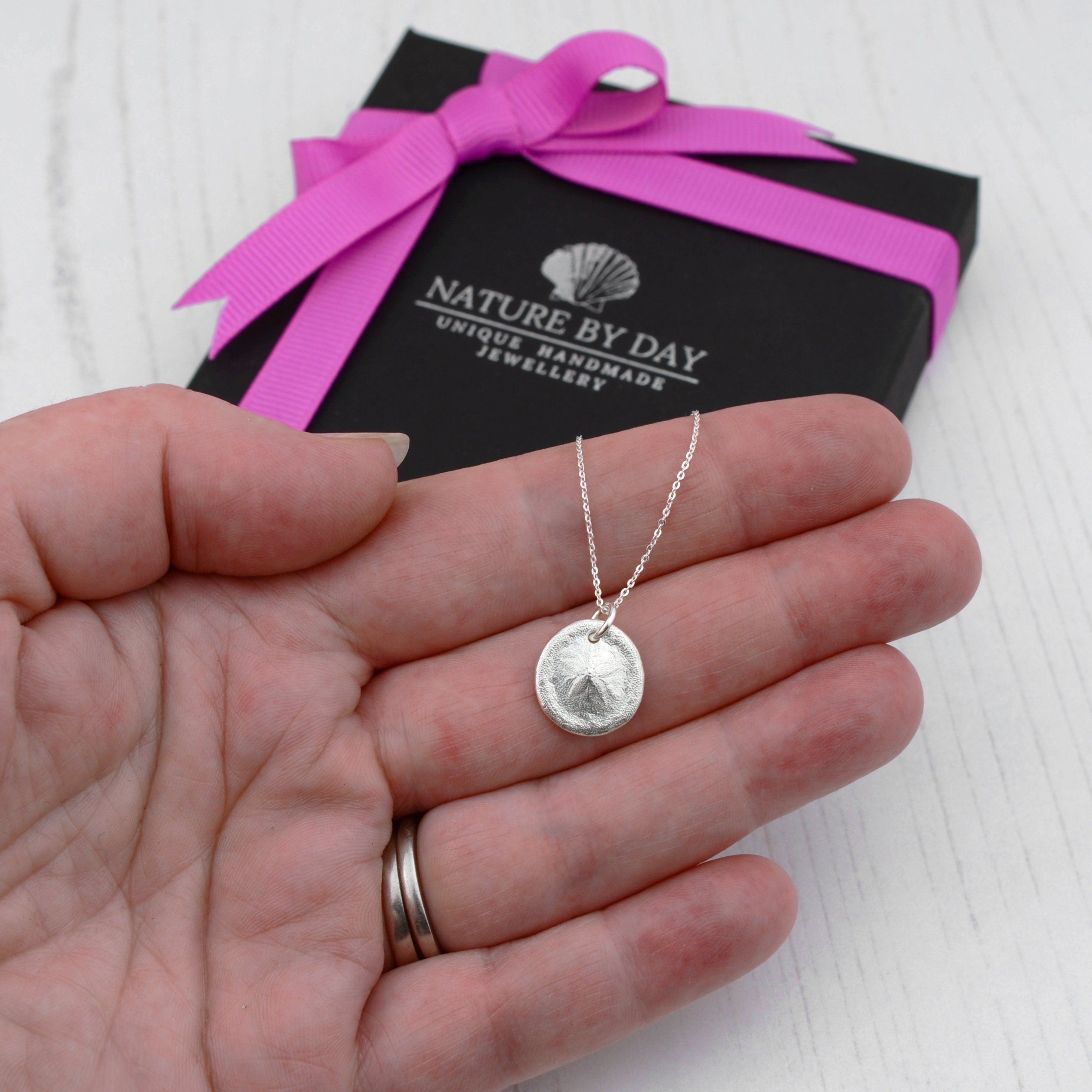 Silver Sand Dollar Necklace. Dainty 2 