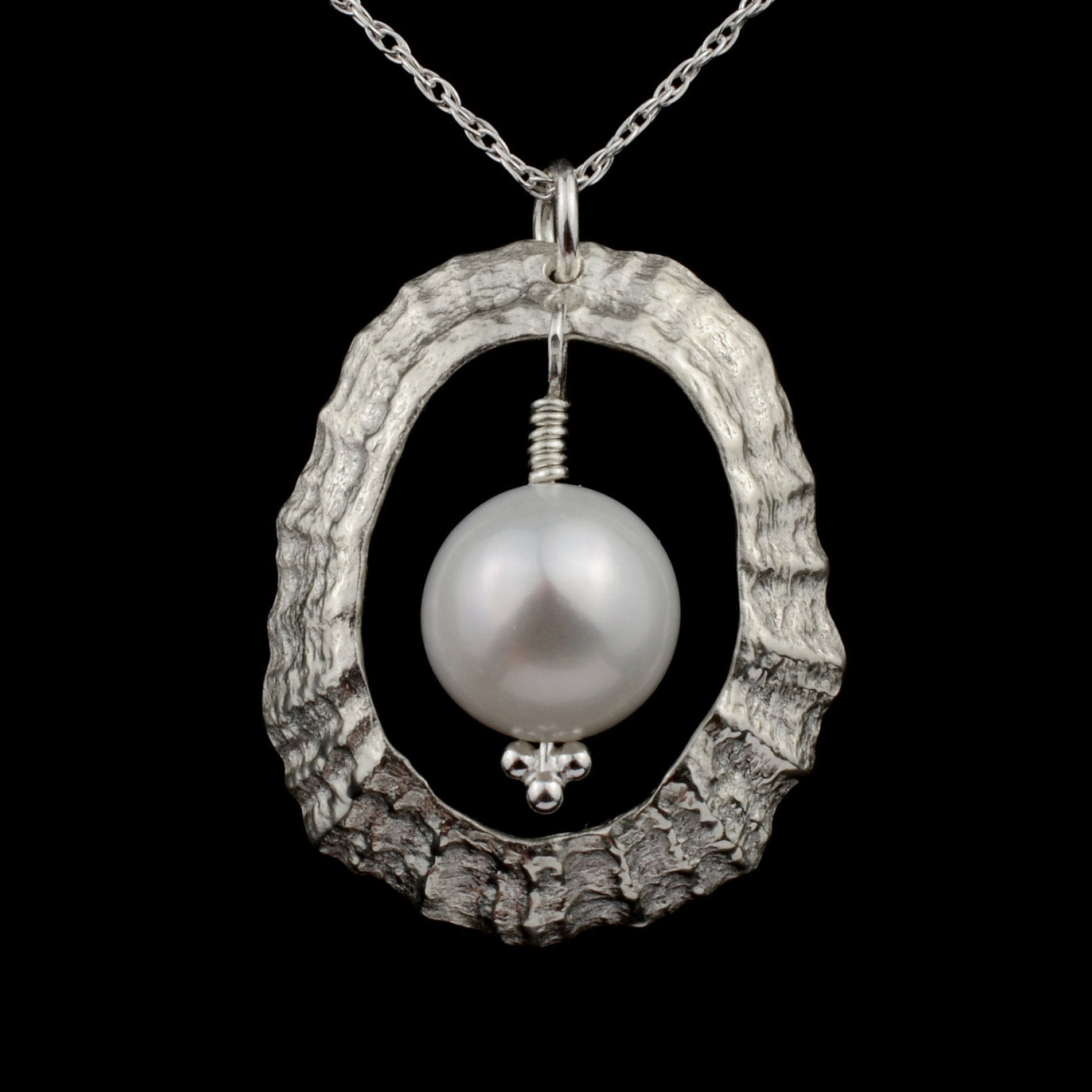 Shell and Pearl Necklace. Large Silver Oval and Single White - Etsy UK