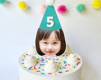 Custom Number, Glitter Color, and Photo Party Cake Topper / Birthday Cake Face Topper / 21st 30th 40th 50th Birthday / Eco Friendly