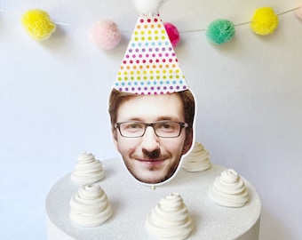 Photo Personalized Funny Cake Topper - Patterned Hat / Custom Birthday