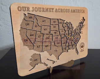 USA Push-Pin Travel Map SVG | Laser Cut File with Stand | US States Travel Tracker Cork Board | Glowforge & xTool Compatible
