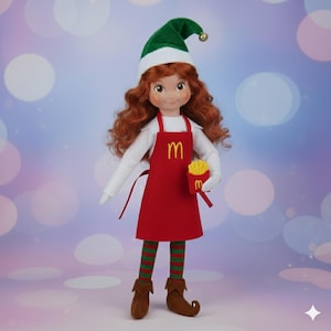 マクバーガーのエルフのエプロンとフライドポテト、刺繍入り