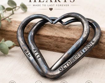 Cœurs en acier du 11e anniversaire – Cadeau de mariage personnalisé pour mari et femme – Souvenir romantique