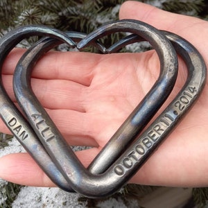 11th Anniversary gift - Steel wedding - Pair of Interlinked Steel Hearts - hand forged hearts - Steel gift - Personalized gift - for him her