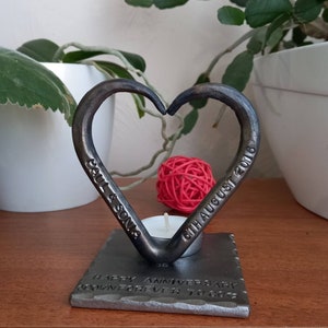 Regalo per l&#39;11° anniversario realizzato dal fabbro - matrimonio in acciaio - cuore in acciaio - regalo personalizzato per lui e per lei - portacandele - spedizione il giorno successivo