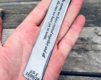 Hand Forged Tin Bookmark – Personalized 10th Anniversary Gift  – Tin wedding – For her him