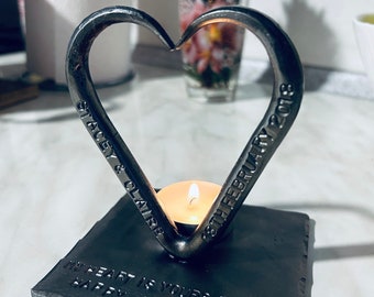 11th anniversary gift - steel wedding - Hand Forged steel Heart - Personalized Heart - gift for him for her - Love candle steel - Tea Lights