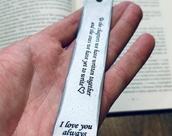 Personalized  Tin Bookmark - 10th Anniversary Gift - Hand Forged - love quote - Bible verse - Wedding - Bookworm