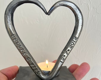 Made by a blacksmith - 11th Anniversary gift - Steel heart - Tea Lights - 11th Anniversary - 11th Wedding gift - Candle -  Family romance
