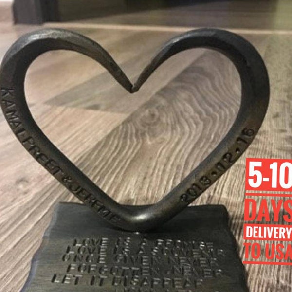 6th anniversary gift - Iron heart - Iron wedding - Hand Forged Iron Heart - Personalized - iron gift - for him - for her - 6th wedding gift