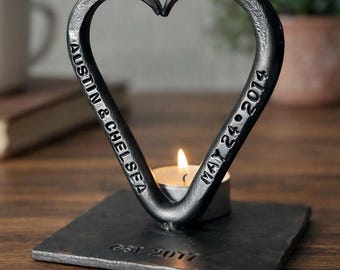 Cœur en acier du 11e anniversaire – Cadeau de mariage personnalisé pour mari et femme – Souvenir romantique
