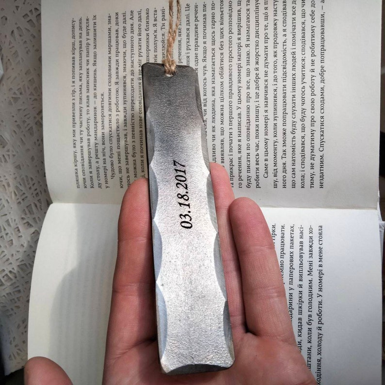 Personalized Bookmark 11th anniversary gift steel wedding Hand Forged steel Bookmark gift for him for her Love Bookmark steel image 2
