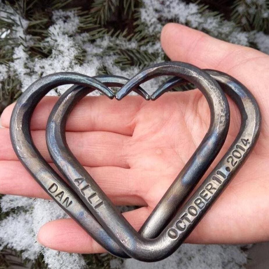 Personalized 6th Anniversary Iron Hearts, Interlinked Love Hearts