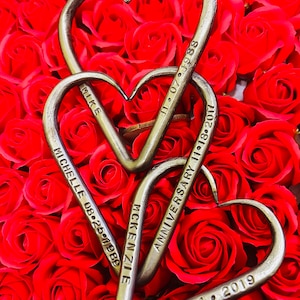 3x Family of Hearts, Iron wedding , 6th Anniversary  iron gift, Heart Family, 6th Year wedding Personalized, Husband and wife with 1 child