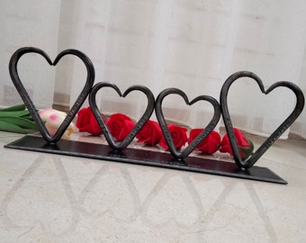 4x Family of Hearts - 6th anniversary gift - Iron Hearts - Iron Wedding gift For him For Her - 6th Wedding wife gift - Family symbol - Iron