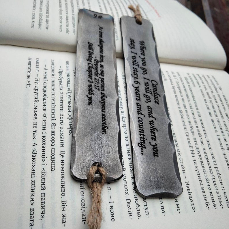 6th anniversary gift Iron Bookmark Iron wedding Hand Forged Iron Heart Personalized iron gift for him for her 6th wedding gift image 7