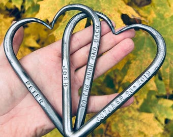 Personalized 11th Anniversary Steel Hearts, Interlinked Love Hearts, Wedding Gift for Couple