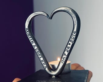 11th Anniversary Steel Heart – Personalized Wedding Gift for Husband Wife – Birthday Keepsake
