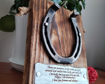 Personalized Steel Horseshoe - 2nd Anniversary Gift, Lucky Home Decor - 2nd Wedding anniversary gift - for her - for him
