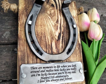 Personalized Steel Horseshoe - 11th year Anniversary gift - for him her - Steel wedding - 11th Steel Wedding gift wife - Anniversary Gift