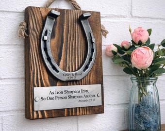 Proverbs 27:17 - Personalized Iron Horseshoe – 6th Anniversary Gift, Hand Forged