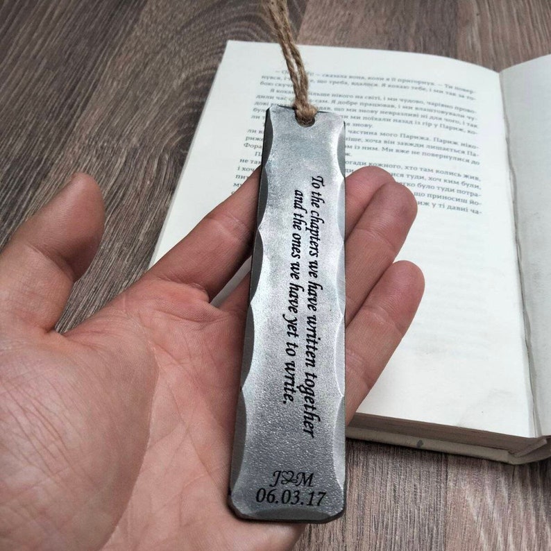 6th anniversary gift Iron Bookmark Iron wedding Hand Forged Iron Heart Personalized iron gift for him for her 6th wedding gift image 1