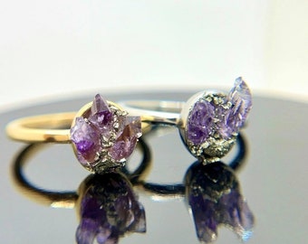 raw amethyst statement ring • Choose Your Size & Metal • steel or gold steel • february birthstone • aquarius • 6th anniversary