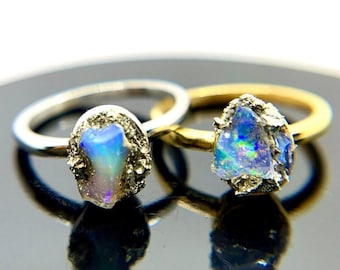 raw opal statement ring • Choose Your Size & Metal • steel or gold steel • october birthstone gift • 14th anniversary • libra • gift for her