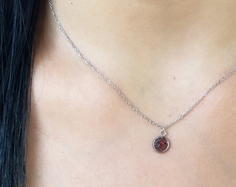 Raw Garnet January Birthstone Necklace | Tiny Natural Gemstone Necklace | 2nd Anniversary | Aquarius & Capricorn Zodiac | Minimalist Jewelry
