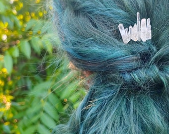 Raw Quartz Crystal Hair Comb • Boho Bridal Steel Hair Piece