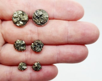 raw pyrite stud earrings • choose your size • hypoallergenic steel