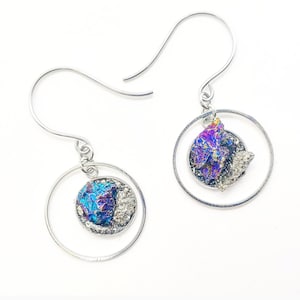 raw "peacock ore" bornite & pyrite dangle earrings by RawOpal • hypoallergenic steel • large 1/2" natural crystal pendants