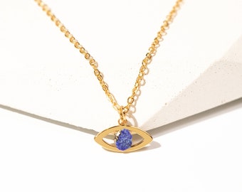 Raw Lapis Lazuli Evil Eye Necklace | 18k Gold Steel Pendant | Friendship Gift