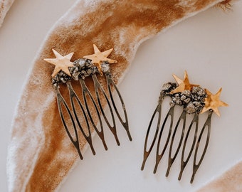 Raw Pyrite Celestial Hair Comb • Gatsby Bridal Updo | Unique Natural Stone Veil Comb