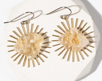 Raw Citrine Sunburst Earrings | Scorpio Birthstone Gift | Raw Stone Celestial Statement Jewelry