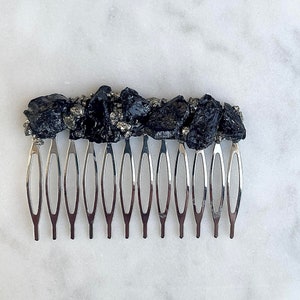 raw black tourmaline crystal hair comb • 2.5&quot; silver veil comb • boho bridal hair accessory • bridesmaid comb • black crystal hair comb